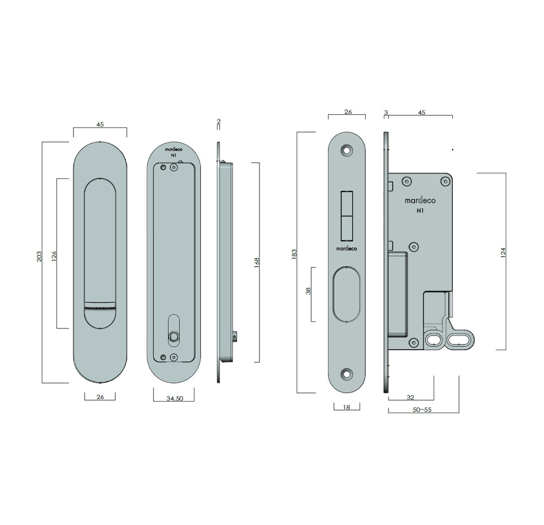 Mardeco Oval M-Series 9004/Set Flush Pull Privacy Set