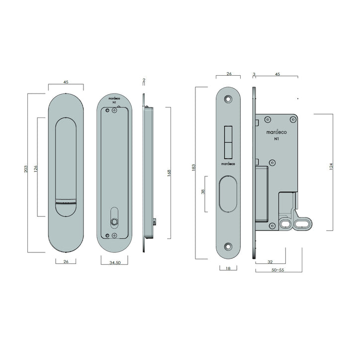 Mardeco Oval M-Series 9004/Set Flush Pull Privacy Set